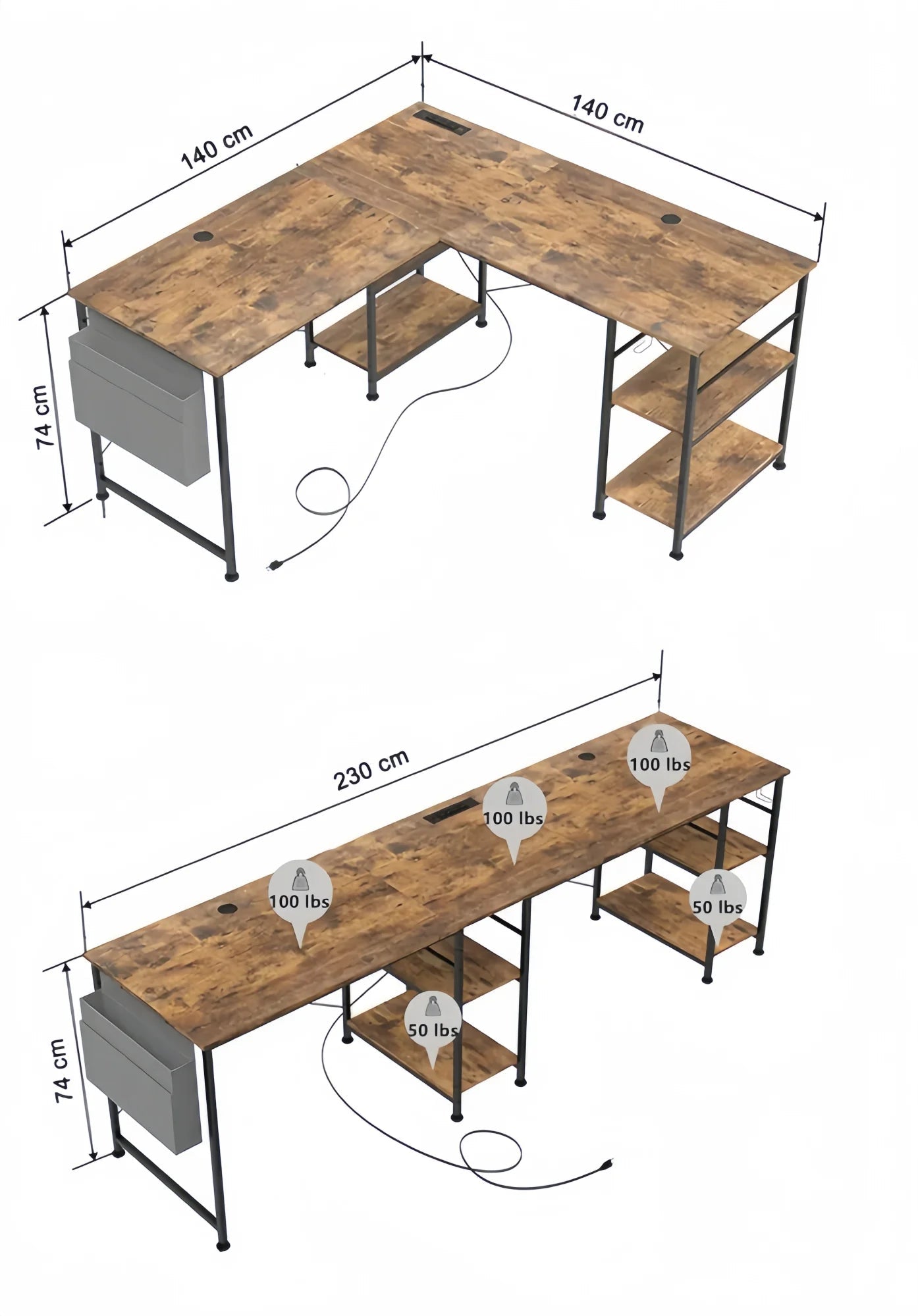 Bureau de travail d'angle en bois minimaliste avec rangement