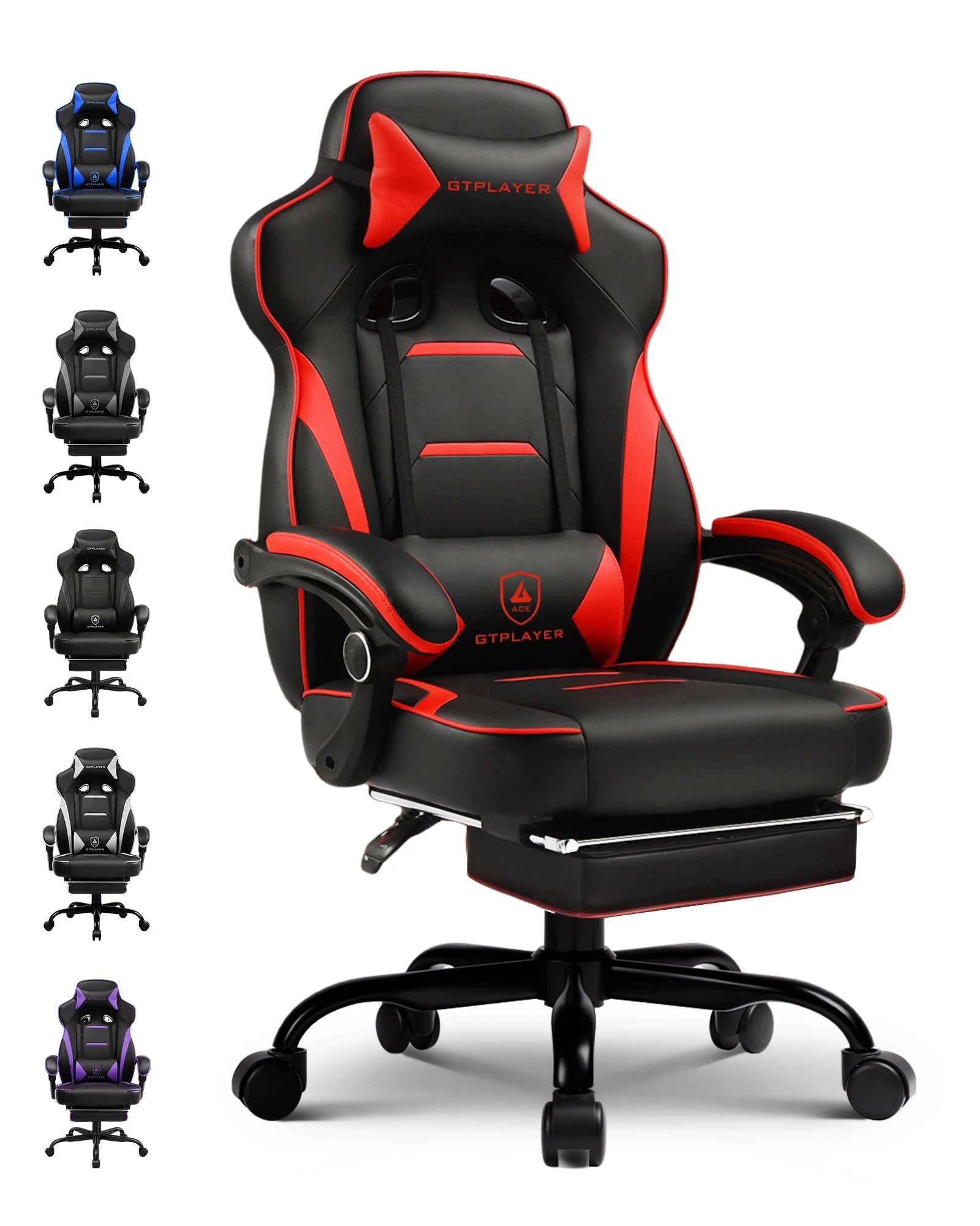 Fauteuil de jeu ergonomique avec soutien lombaire et appui-tête en similicuir