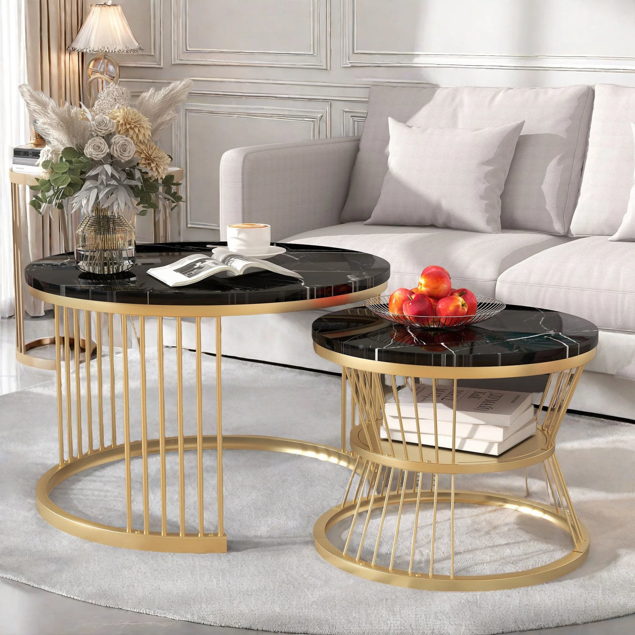 Table basses rondes moderne avec finition marbre