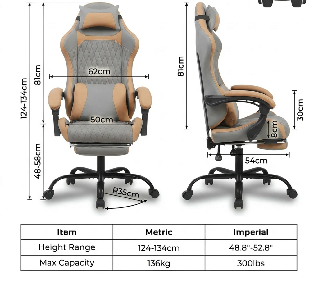 Chaise de bureau ergonomique en similicuir gris