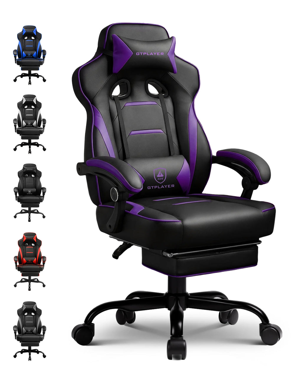 Fauteuil de jeu ergonomique avec soutien lombaire et appui-tête en similicuir