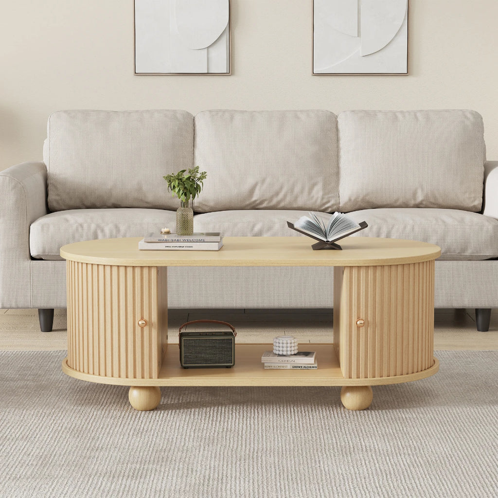 Table basse ovale avec espace de rangement multifonctionnel
