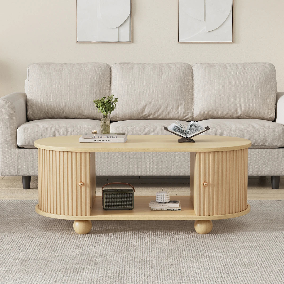 Table basse ovale avec espace de rangement multifonctionnel