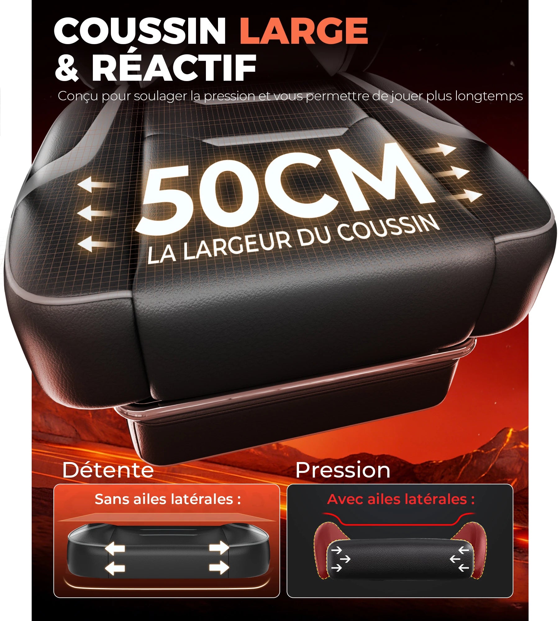 Fauteuil de jeu ergonomique avec soutien lombaire et appui-tête en similicuir
