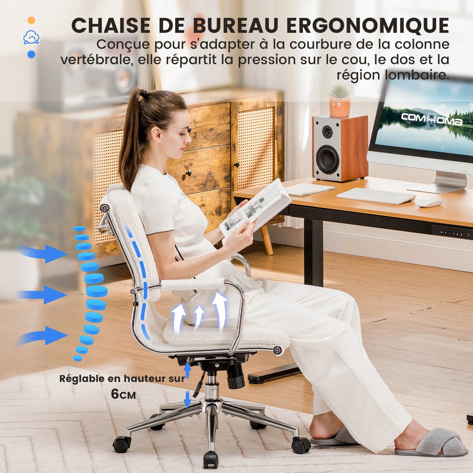 Fauteuil de bureau ergonomique pivotant en tissu