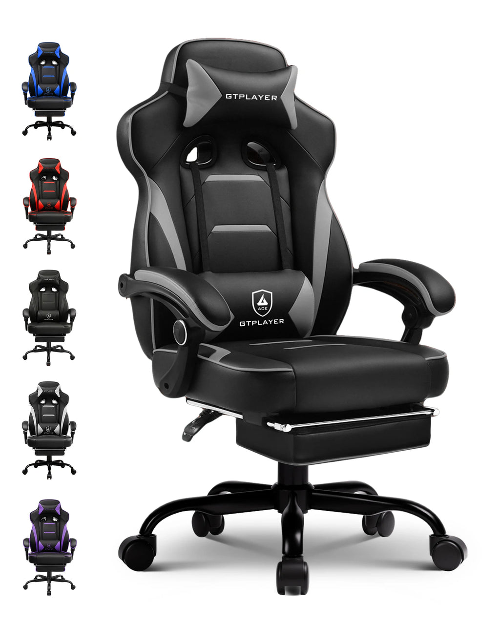 Fauteuil de jeu ergonomique avec soutien lombaire et appui-tête en similicuir