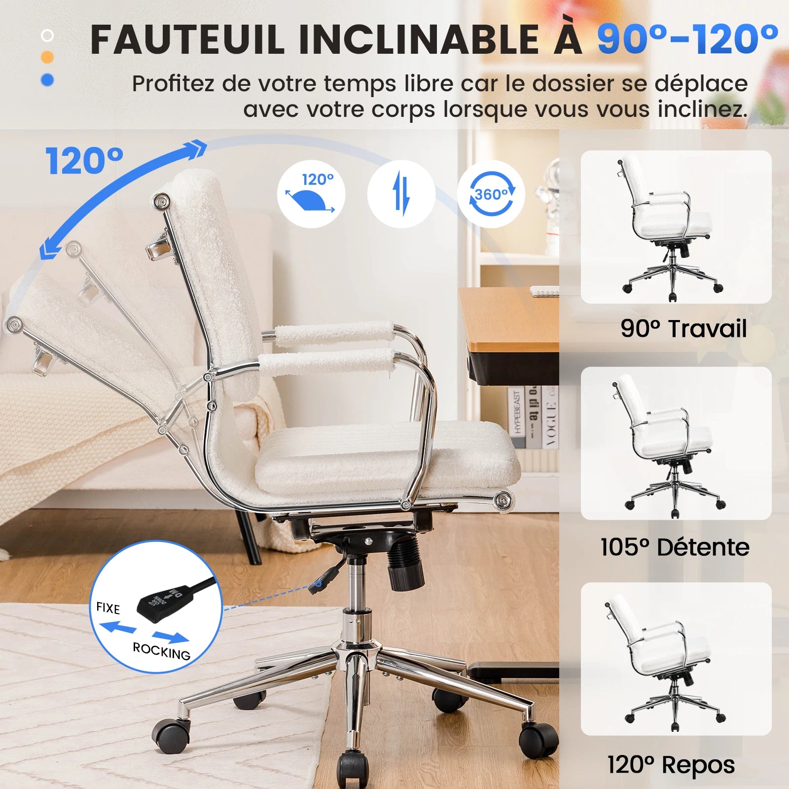Fauteuil de bureau ergonomique pivotant en tissu