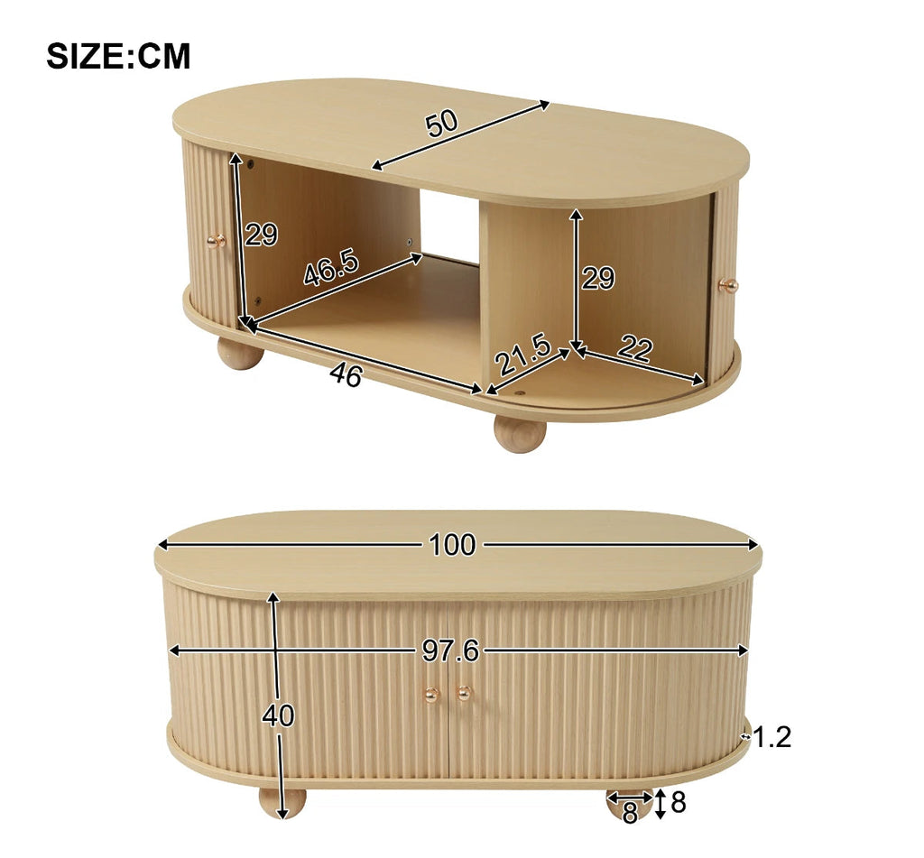 Table basse ovale avec espace de rangement multifonctionnel
