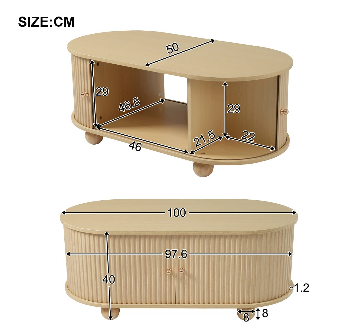 Table basse ovale avec espace de rangement multifonctionnel