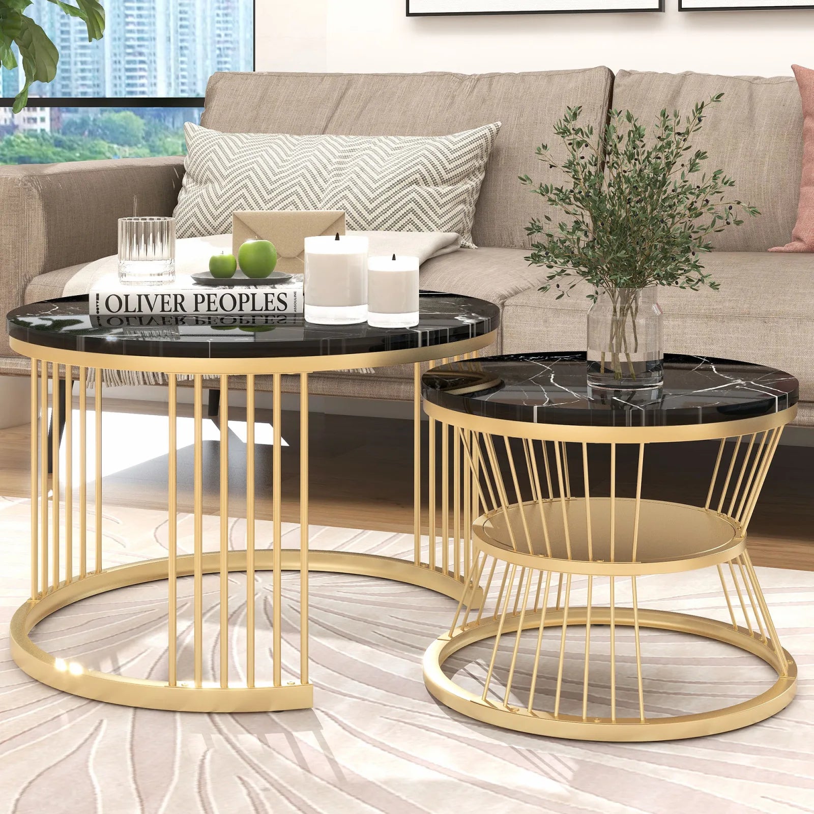 Table basses rondes moderne avec finition marbre
