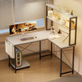 Bureau d'angle blanc en métal avec rangement LED