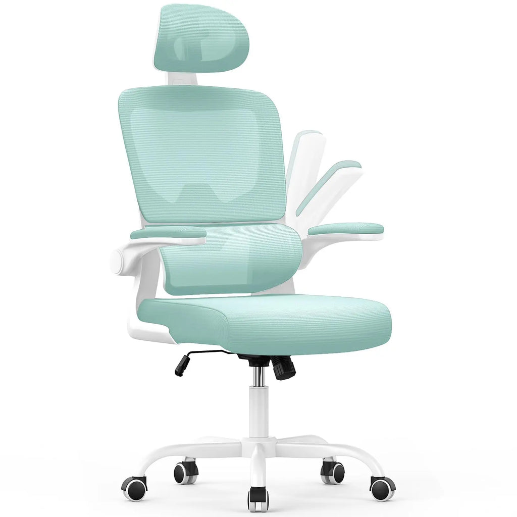 Chaise de bureau ergonomique avec appui-tête réglable et accoudoirs rabattables