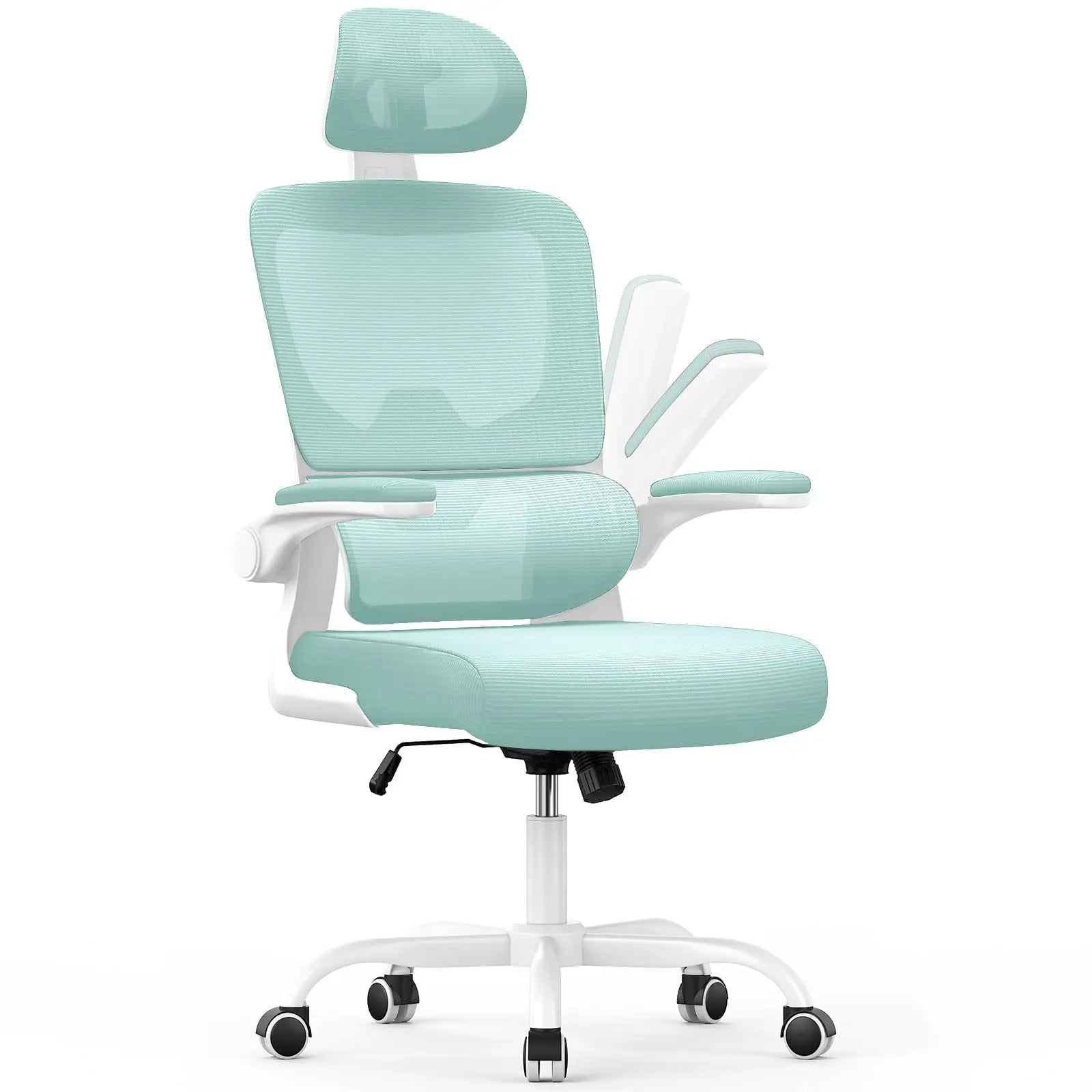 Chaise de bureau ergonomique avec appui-tête réglable et accoudoirs rabattables