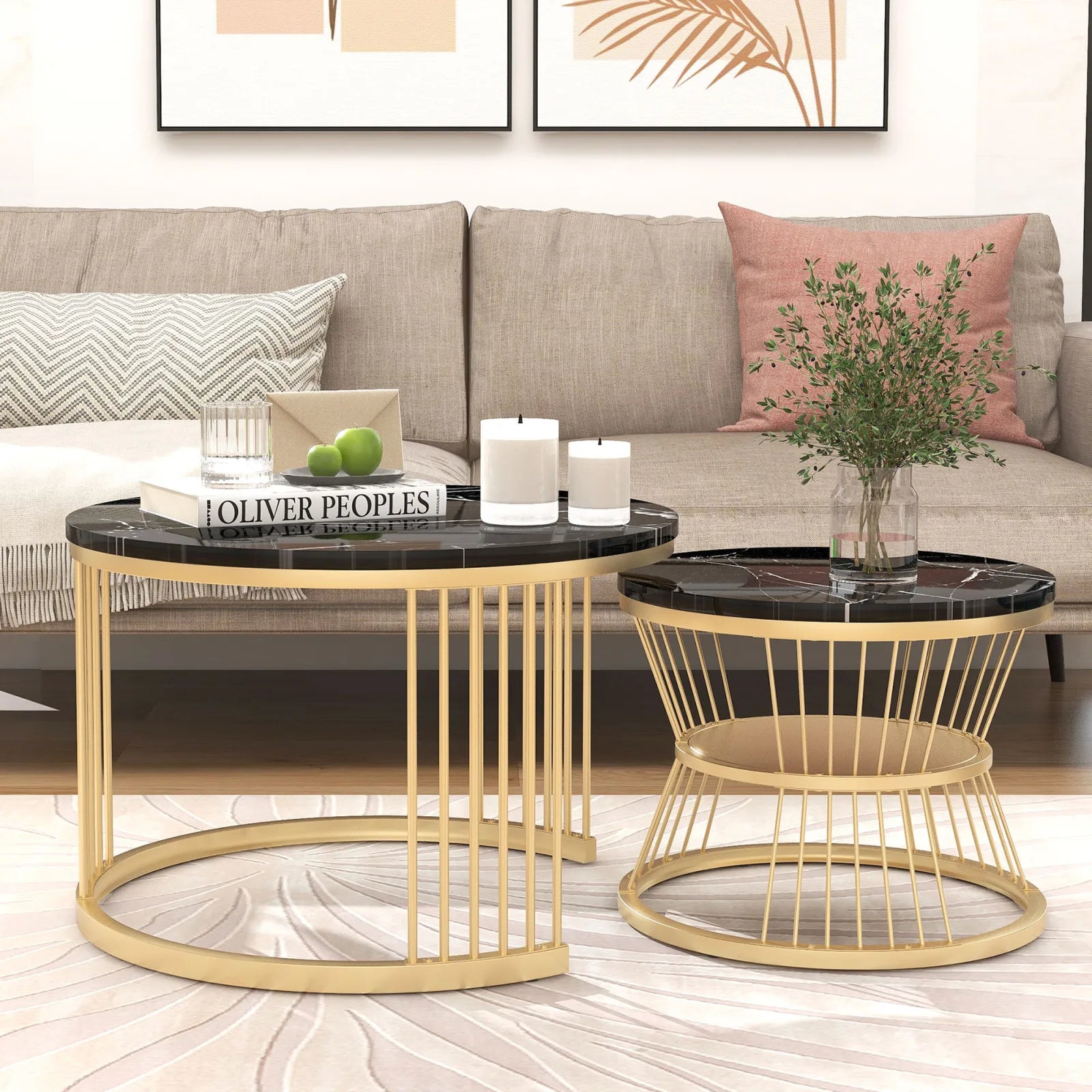 Table basses rondes moderne avec finition marbre
