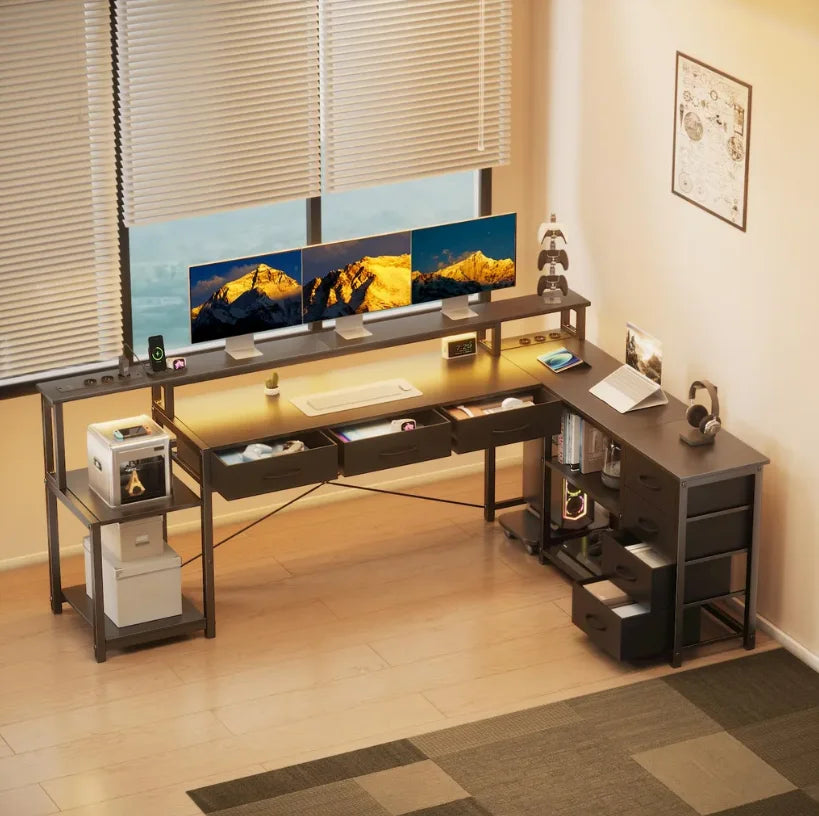 Bureau d'angle en métal avec LED