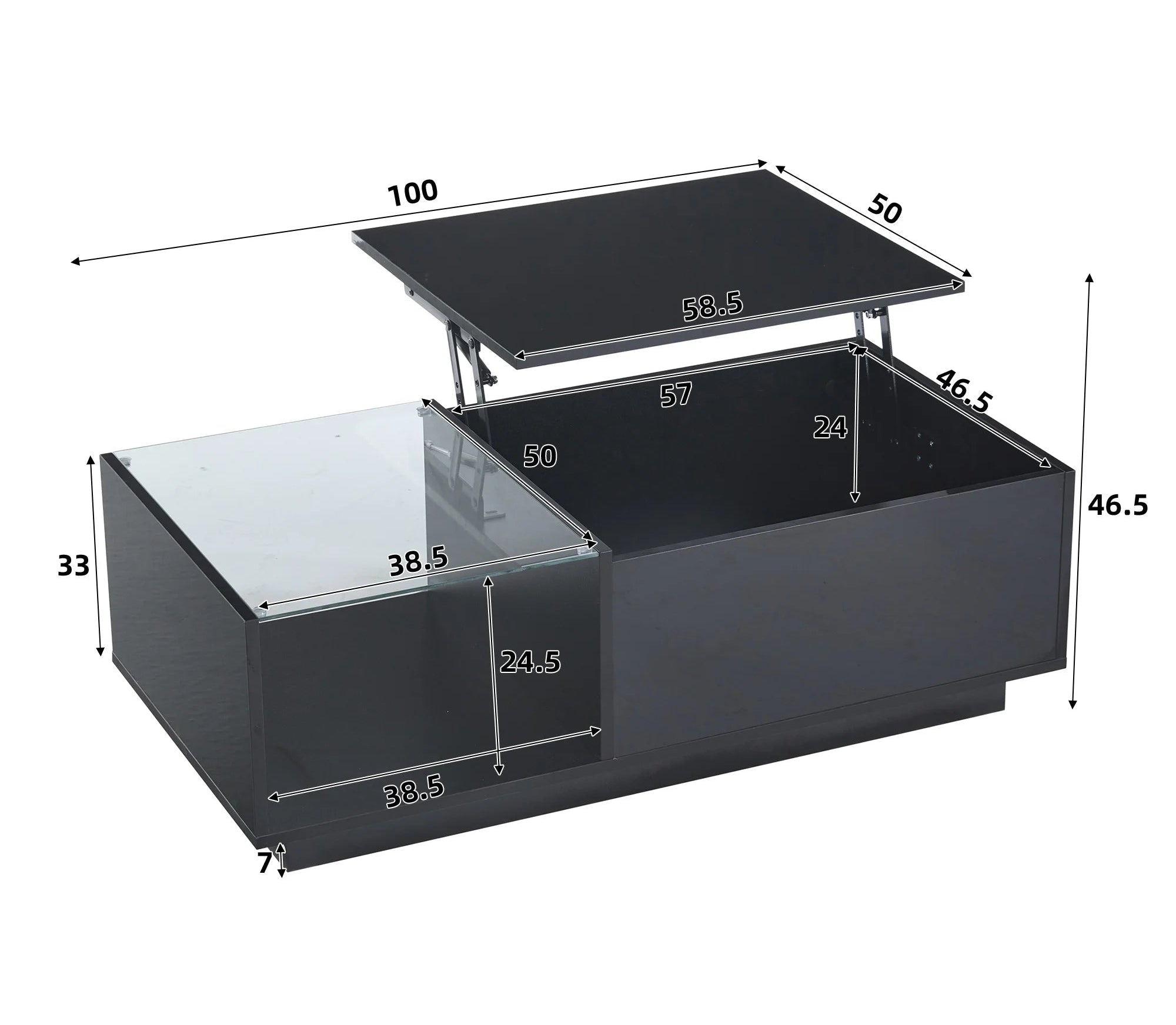 Table basse LED réglable en hauteur avec rangement
