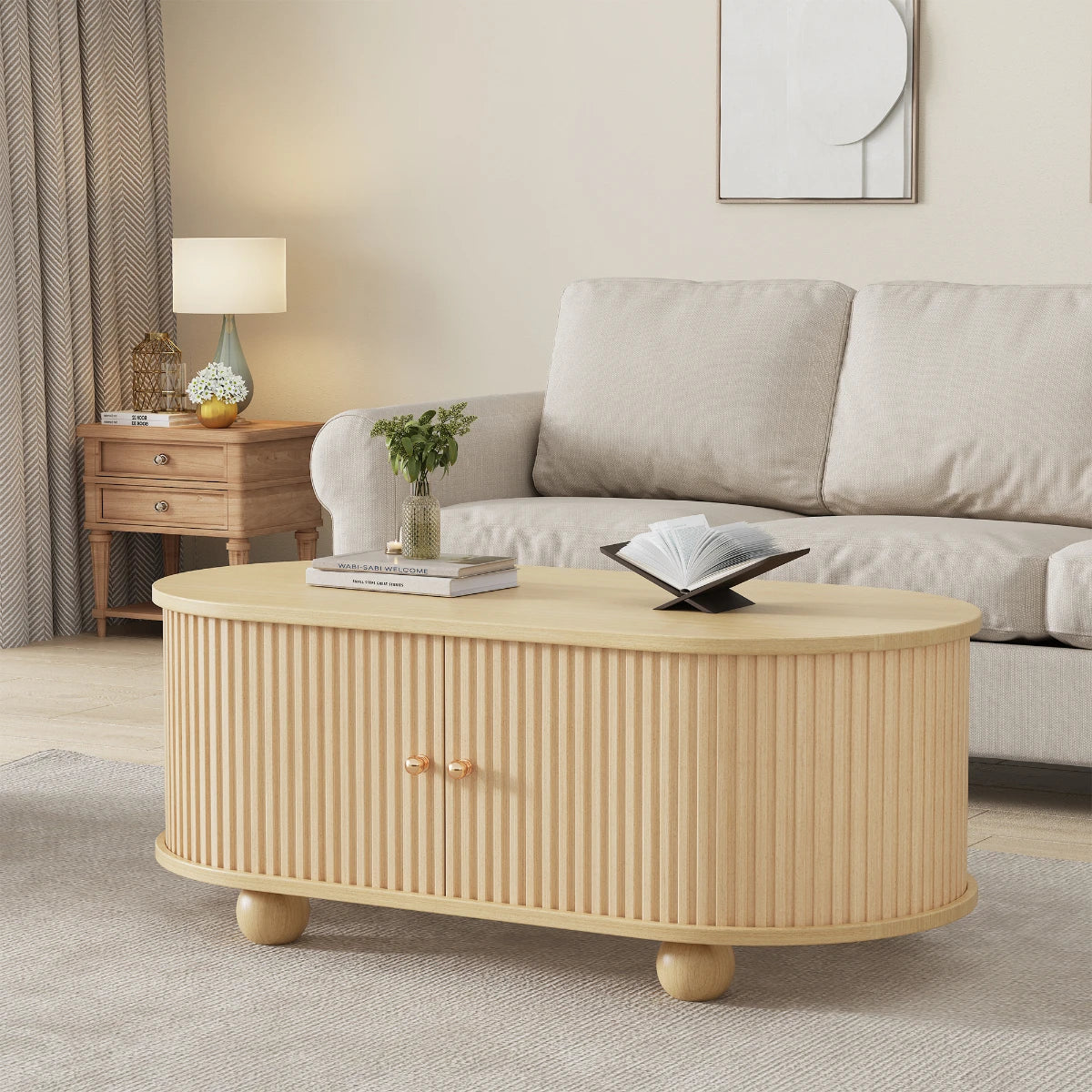 Table basse ovale avec espace de rangement multifonctionnel