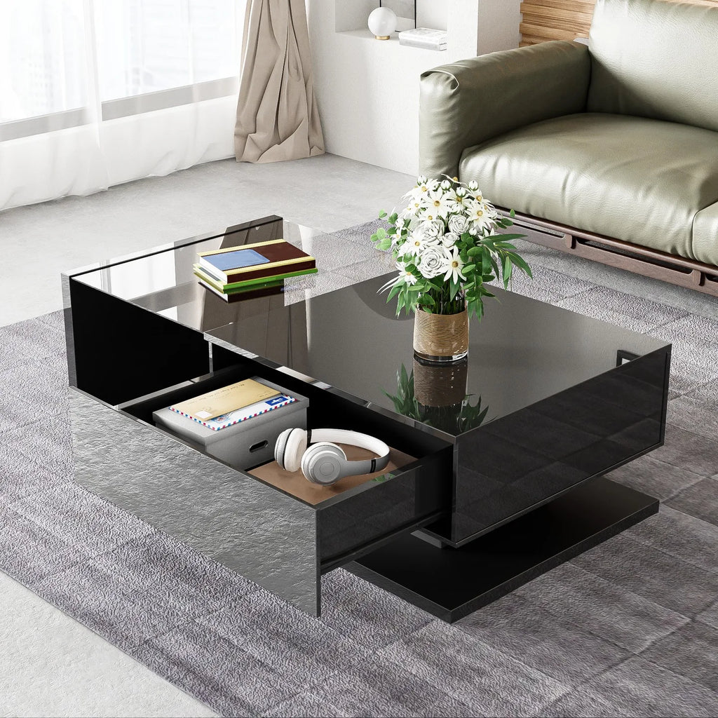 Table basse brillante et rectangulaire pour salon avec LED