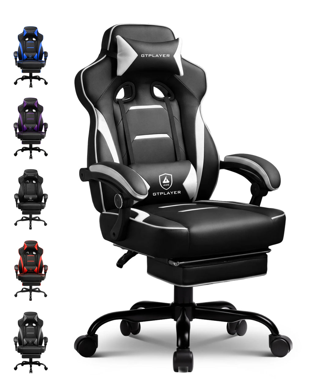Fauteuil de jeu ergonomique avec soutien lombaire et appui-tête en similicuir