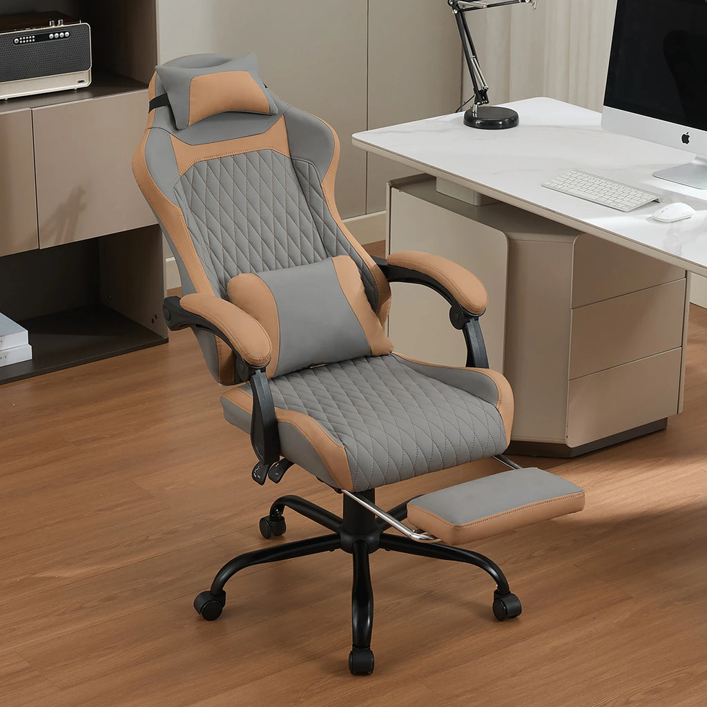 Chaise de bureau ergonomique en similicuir gris