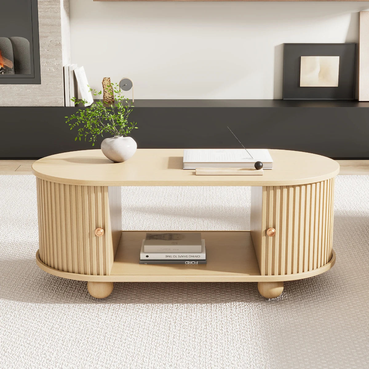 Table basse ovale avec espace de rangement multifonctionnel