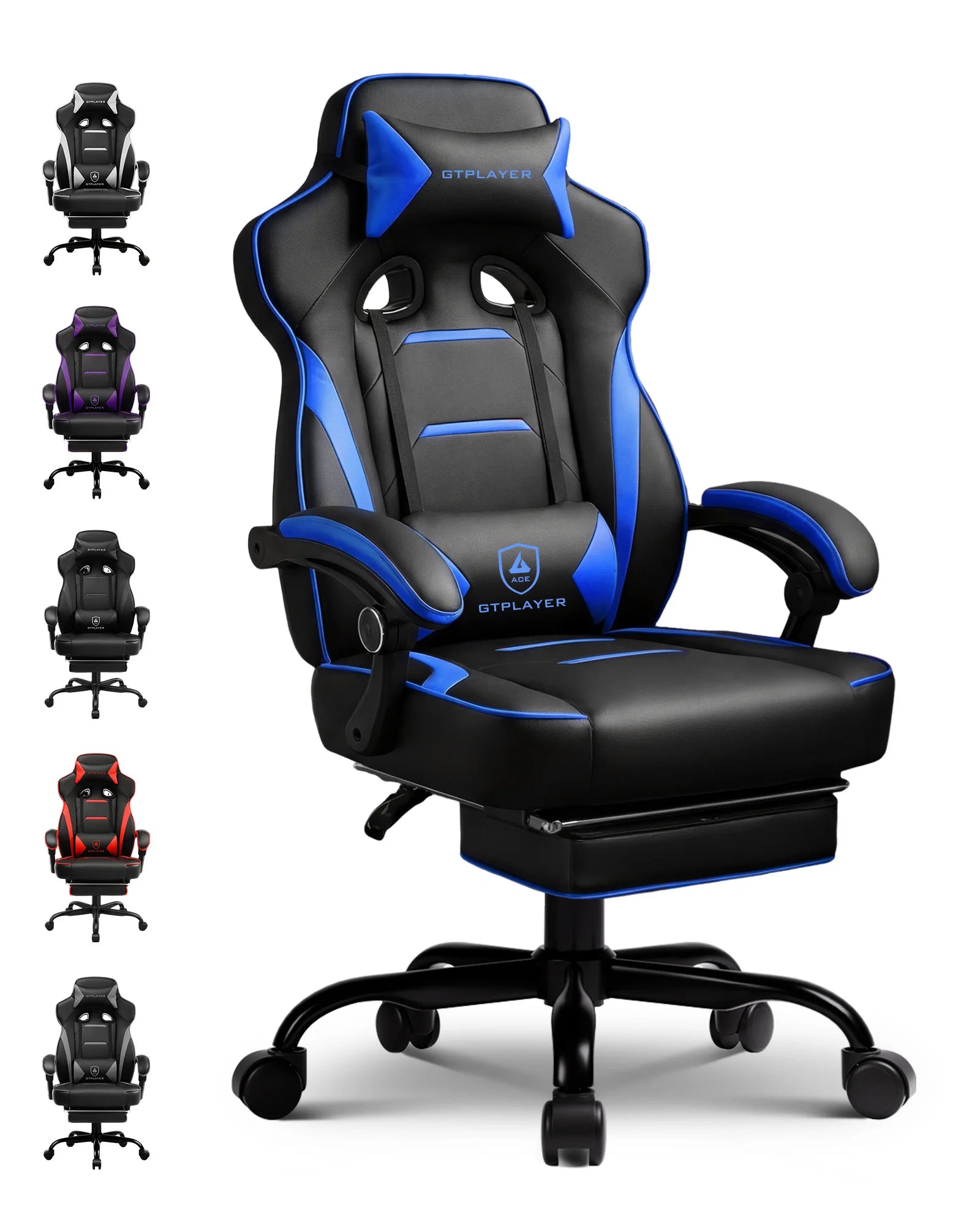 Fauteuil de jeu ergonomique avec soutien lombaire et appui-tête en similicuir