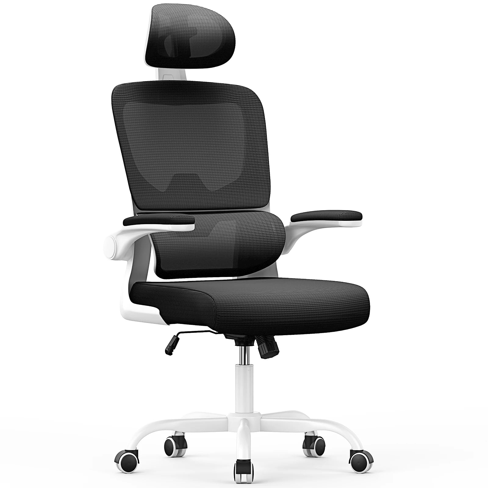 Chaise de bureau ergonomique avec appui-tête réglable et accoudoirs rabattables