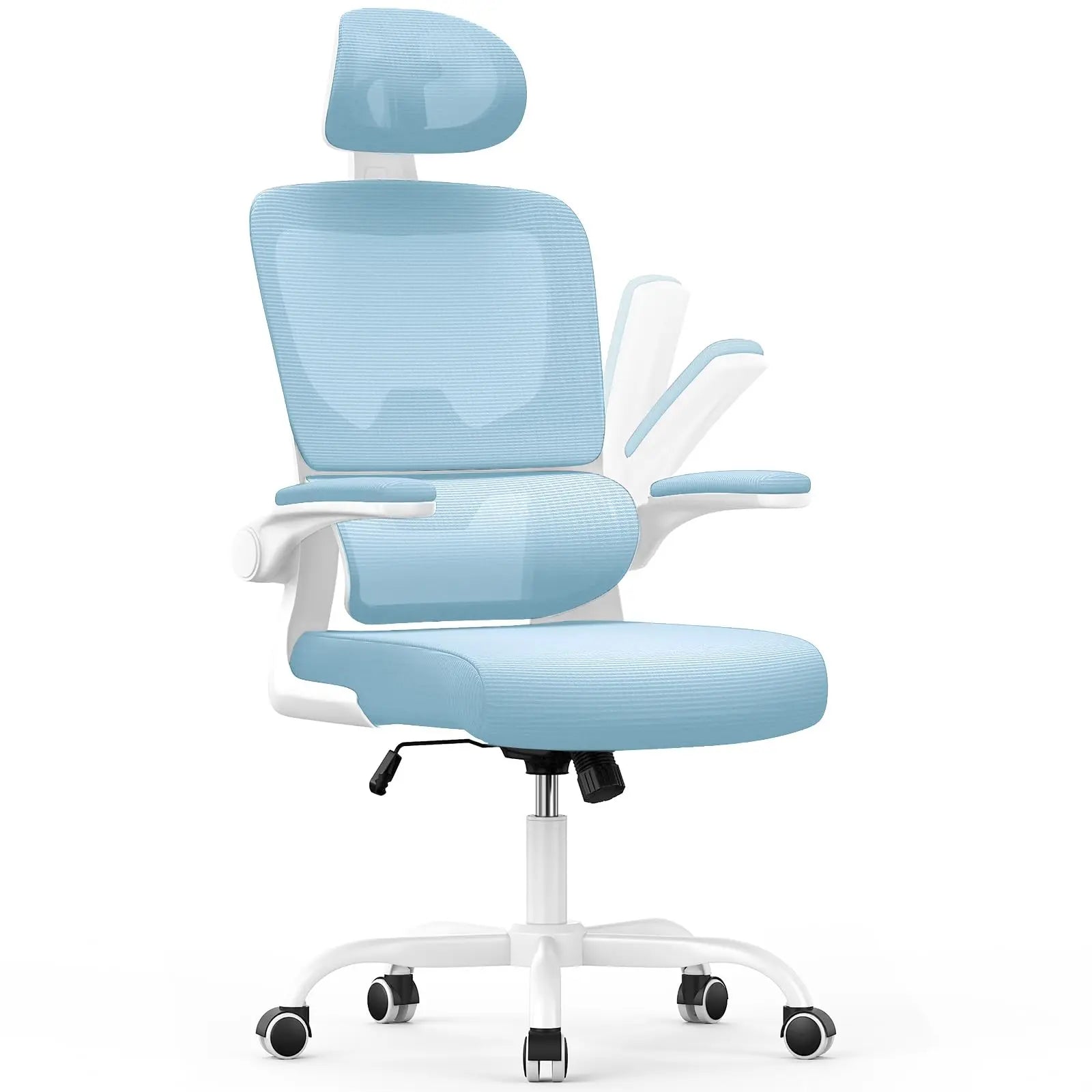 Chaise de bureau ergonomique avec appui-tête réglable et accoudoirs rabattables