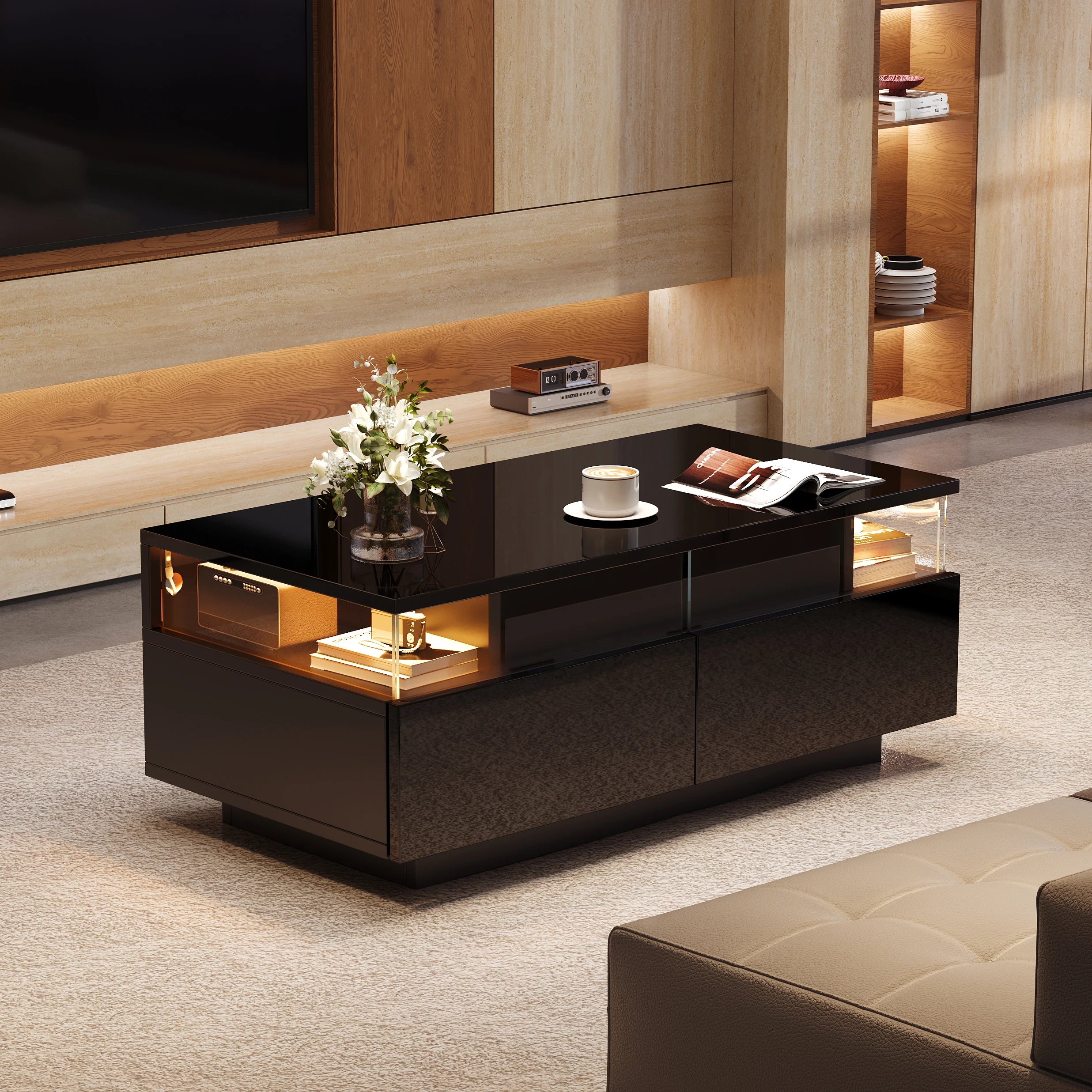 Table basse en verre trempé avec éclairage LED