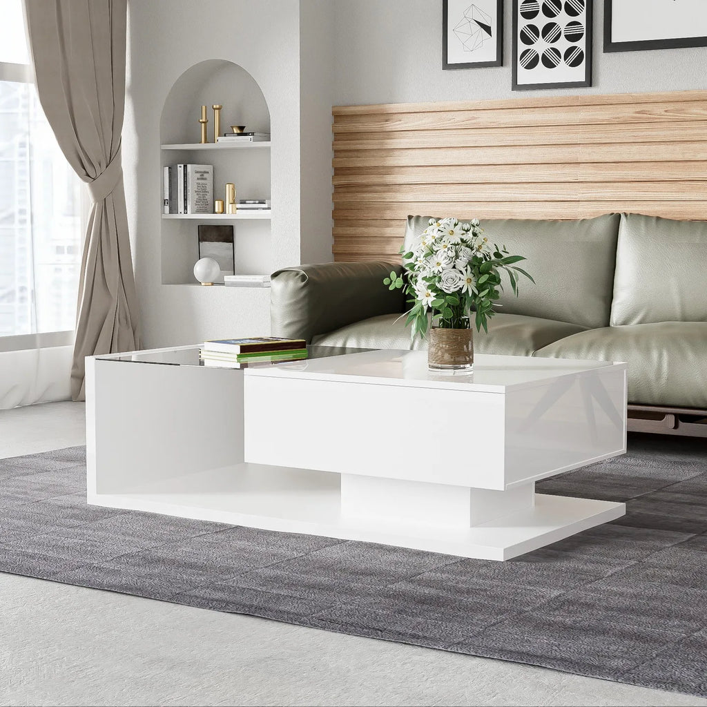 Table basse brillante et rectangulaire pour salon avec LED
