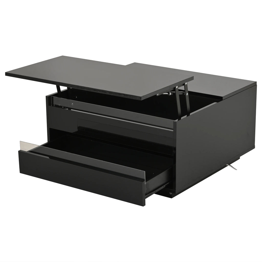 Table basse moderne relevable avec barre lumineuse LED
