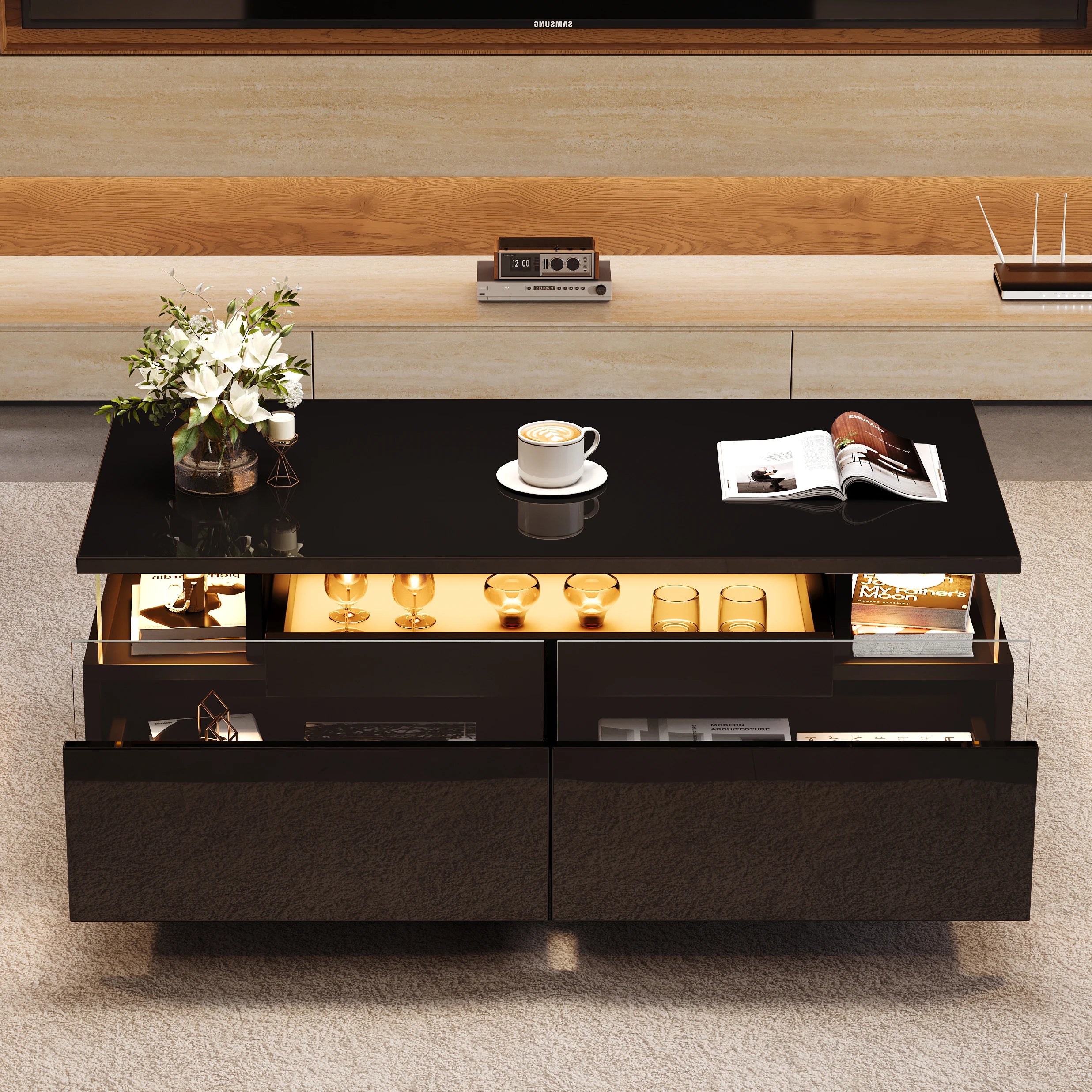 Table basse en verre trempé avec éclairage LED