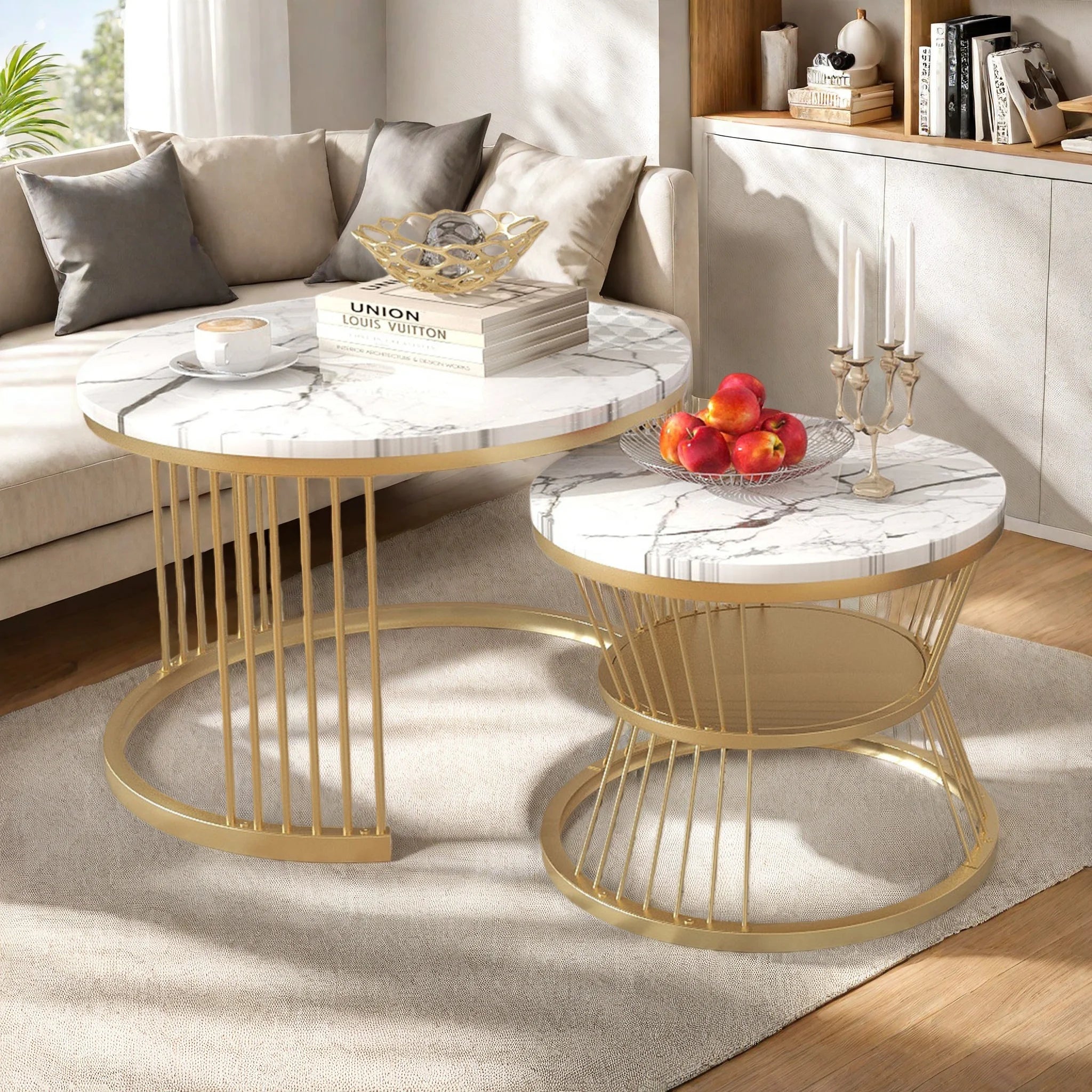 Table basses rondes moderne avec finition marbre