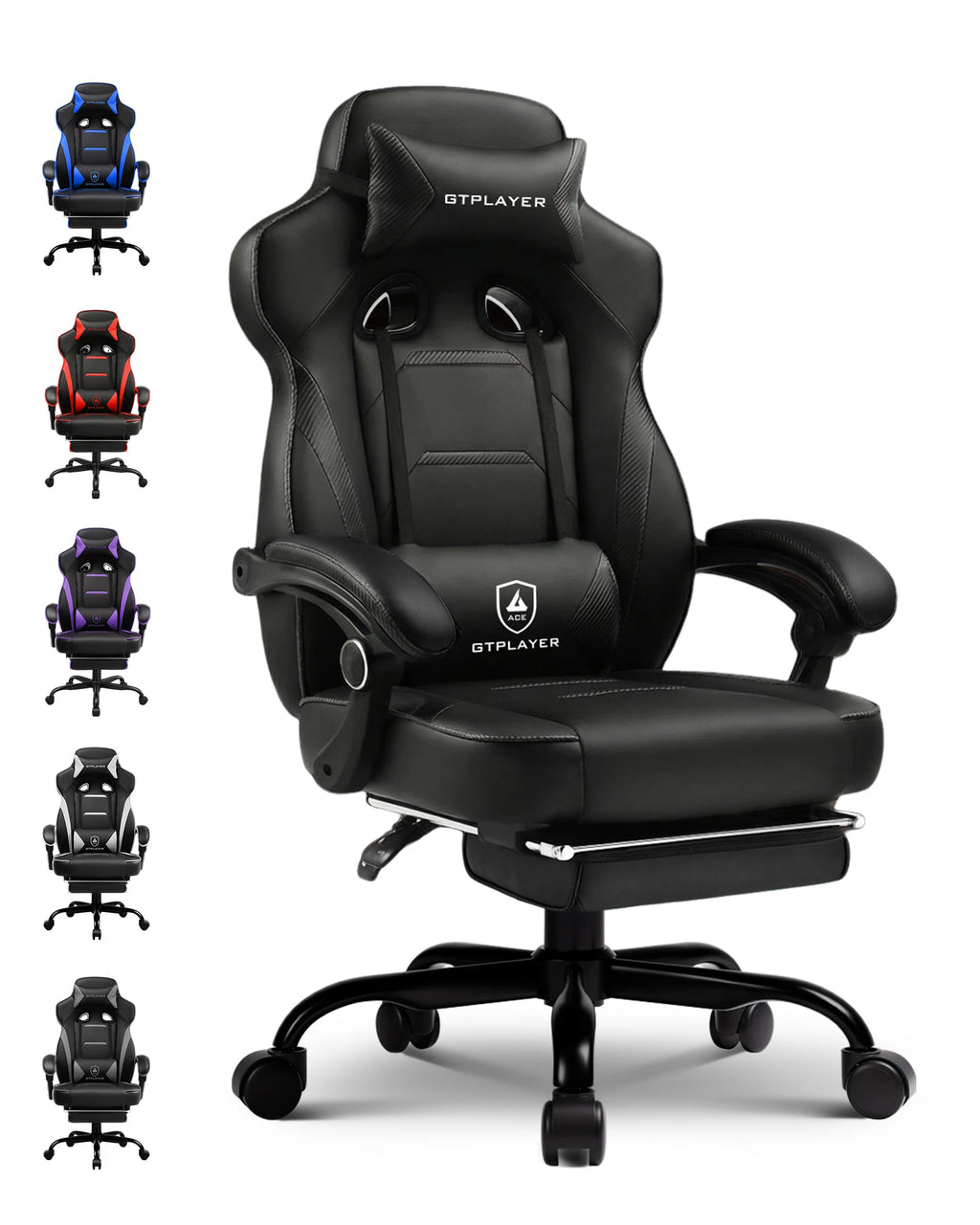 Fauteuil de jeu ergonomique avec soutien lombaire et appui-tête en similicuir