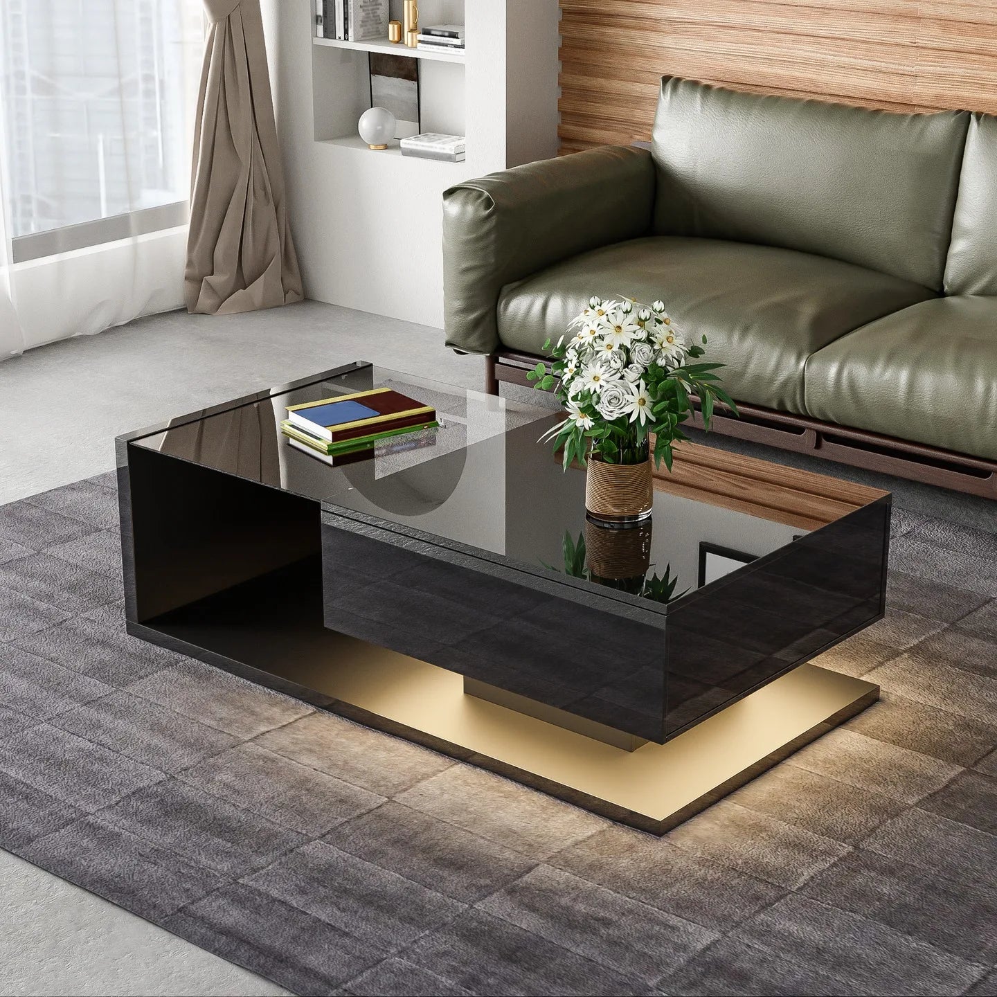 Table basse brillante et rectangulaire pour salon avec LED