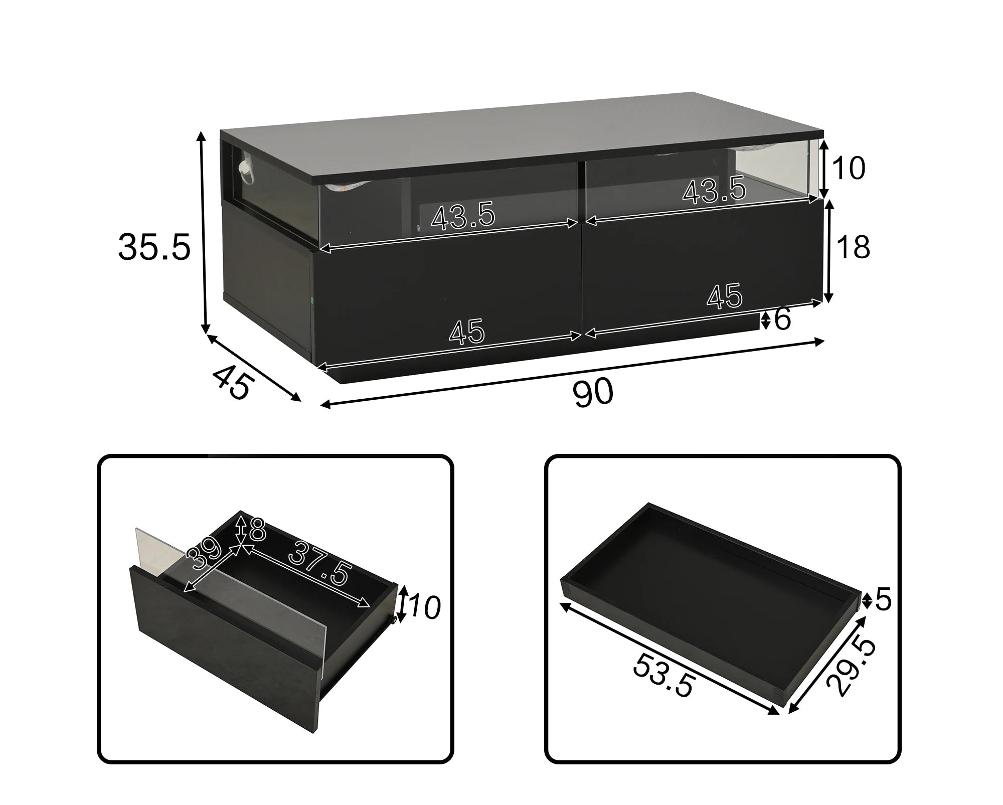 Table basse en verre trempé avec éclairage LED