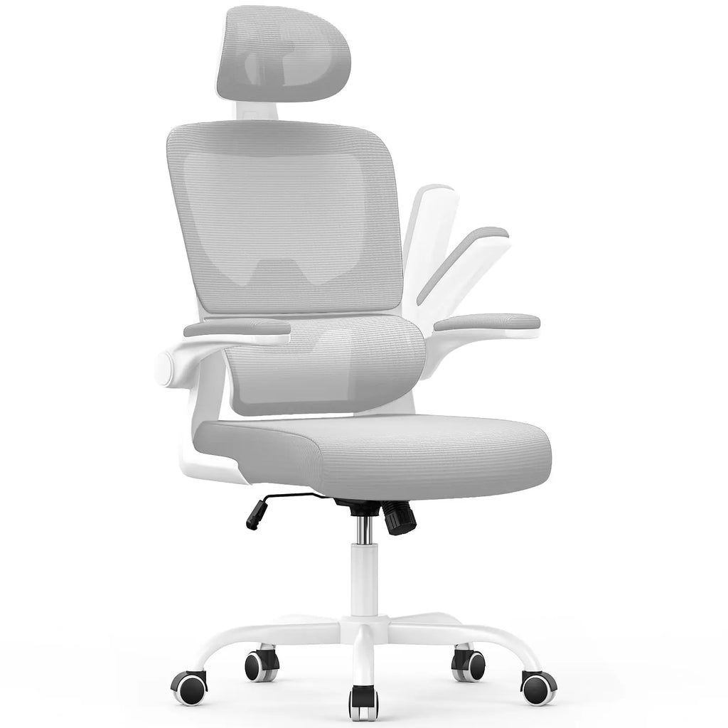 Chaise de bureau ergonomique avec appui-tête réglable et accoudoirs rabattables