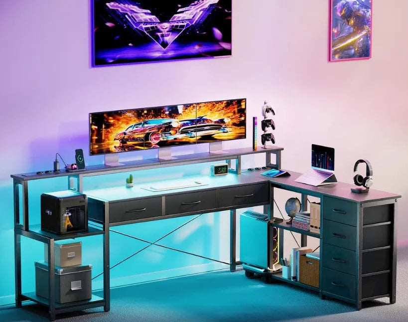 Bureau d'angle en métal avec LED