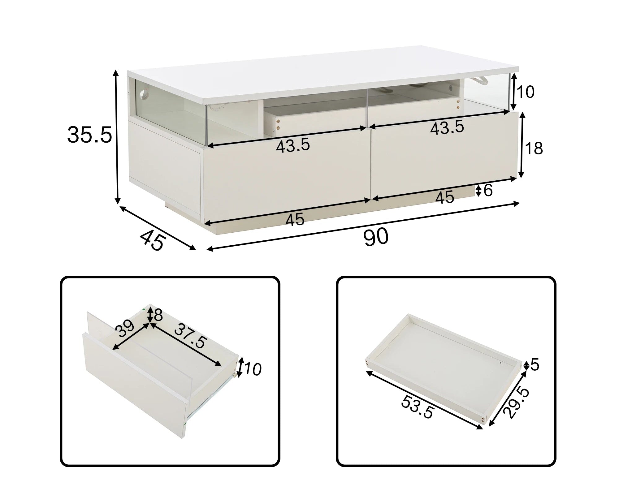 Table basse en verre trempé avec éclairage LED