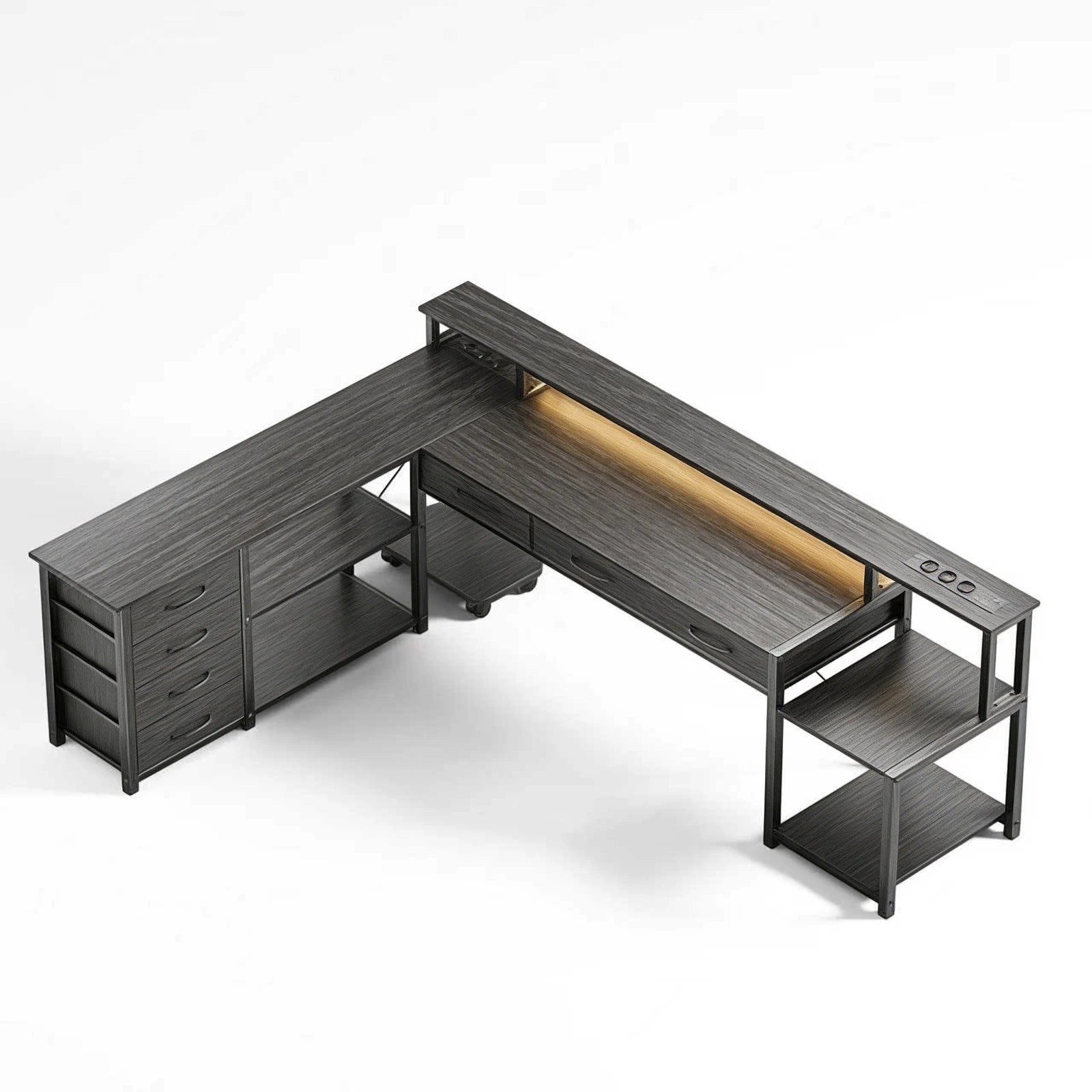 Bureau d'angle en métal avec LED