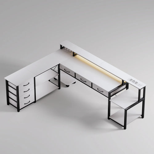 Bureau d'angle blanc en métal avec LED
