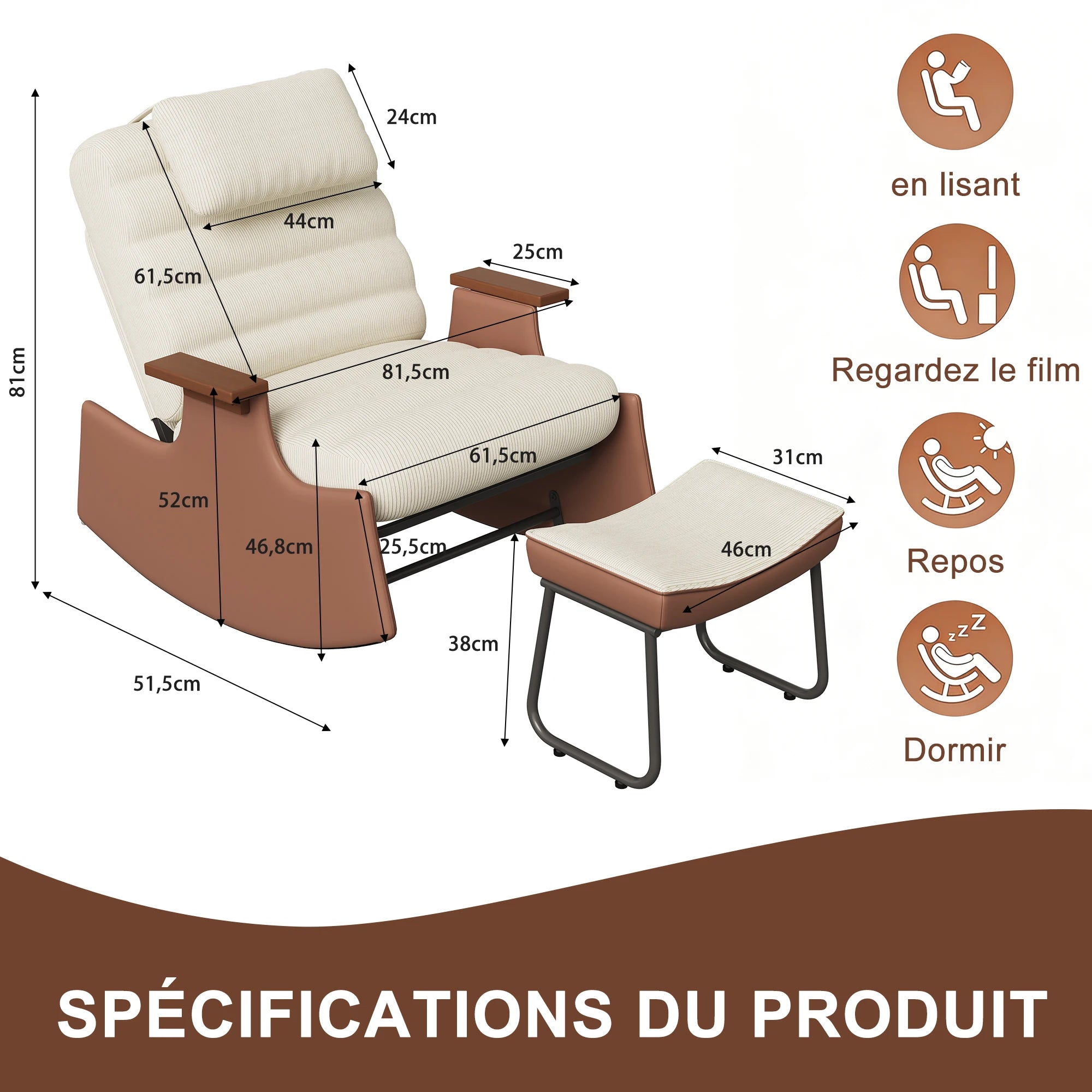 Chaise en bois de relaxation inclinable