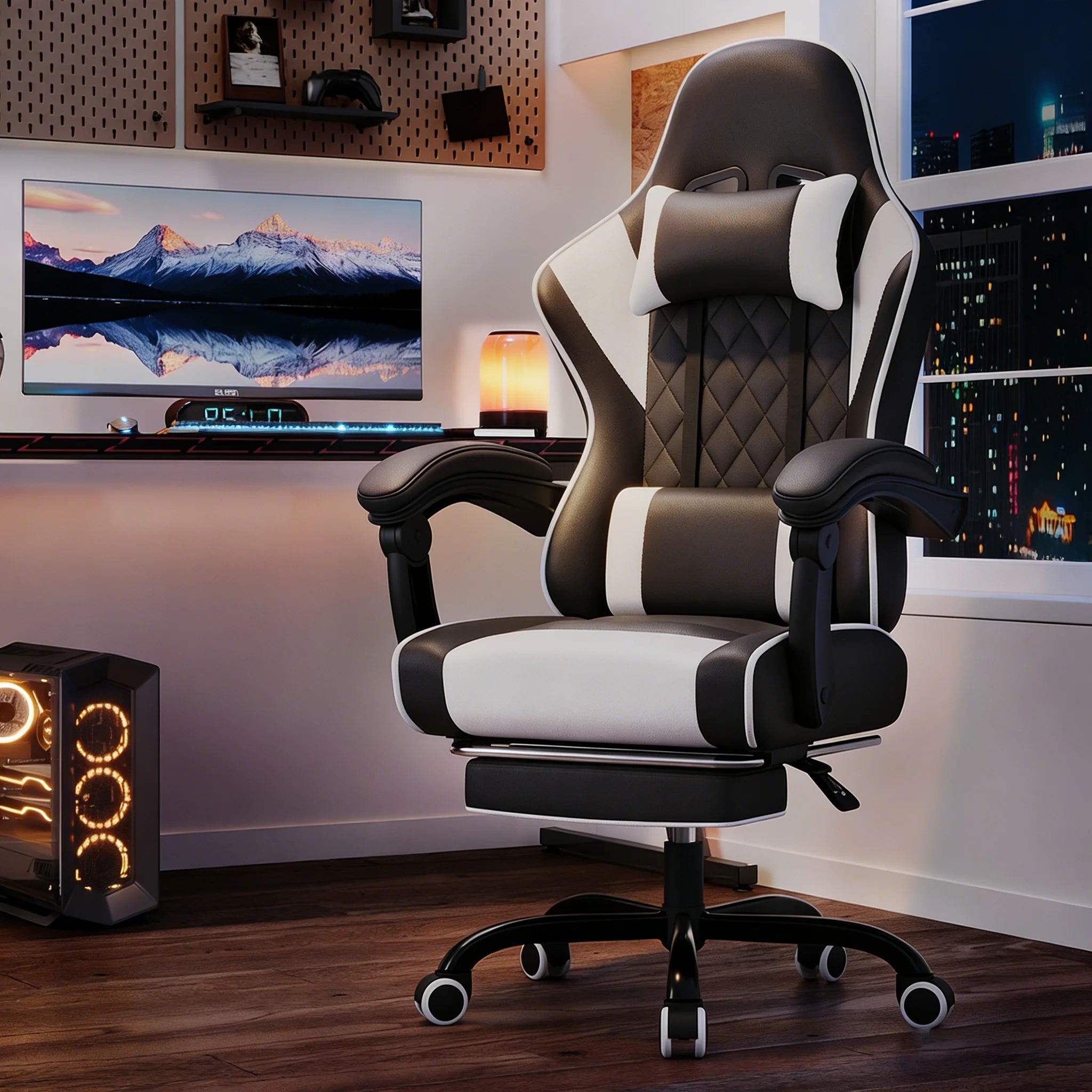 Fauteuil de jeu réglable en similicuir avec soutien lombaire