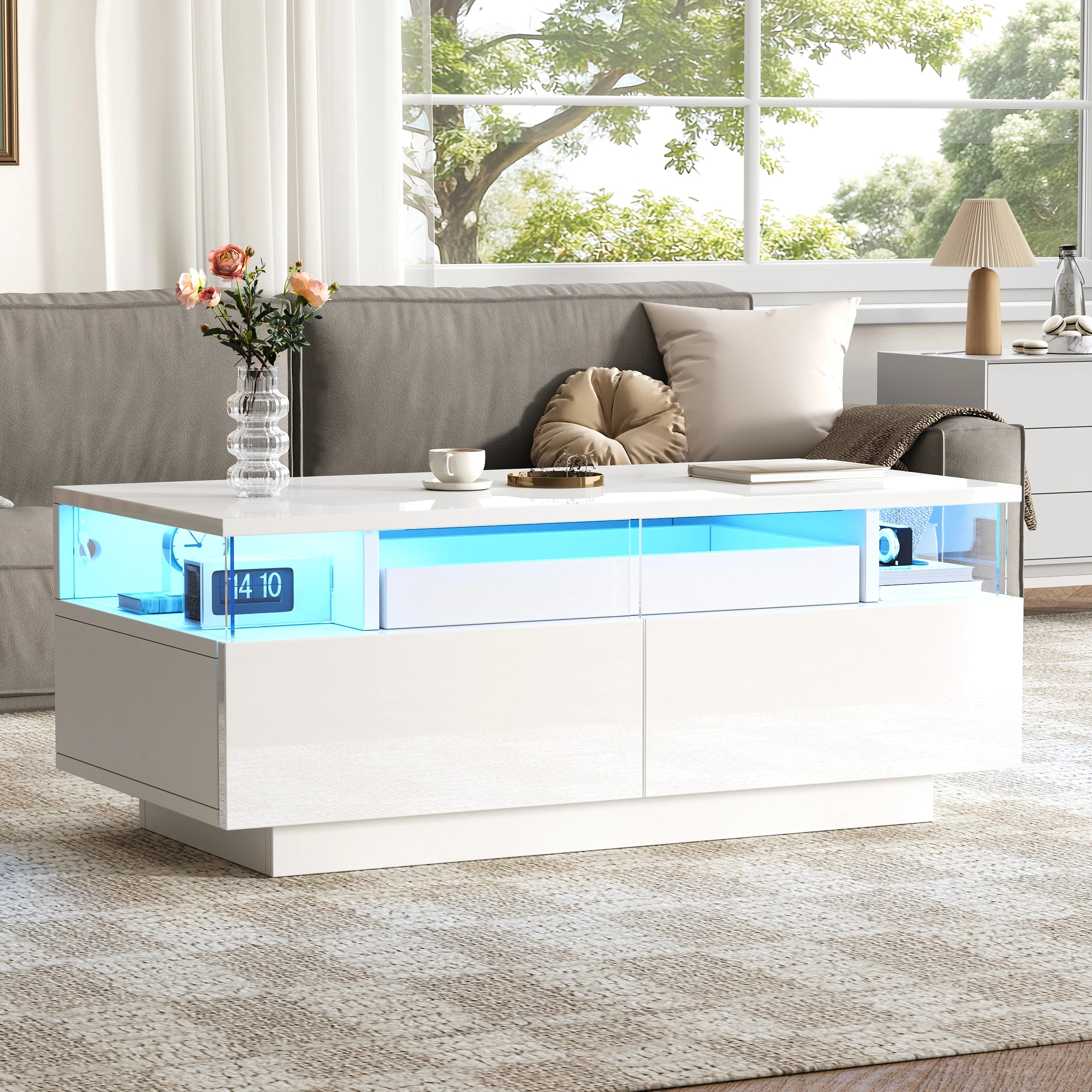 Table basse en verre trempé avec éclairage LED