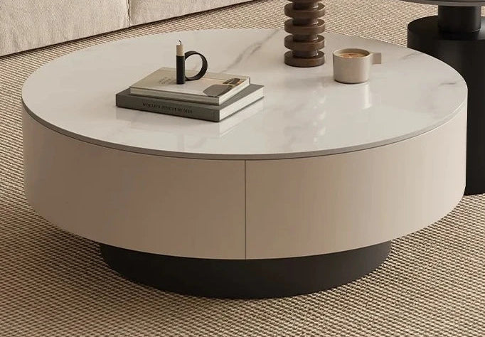Table basse ronde moderne avec plateau pivotant