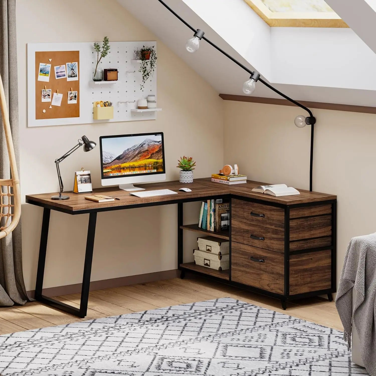 Bureau d'angle rectangulaire en bois