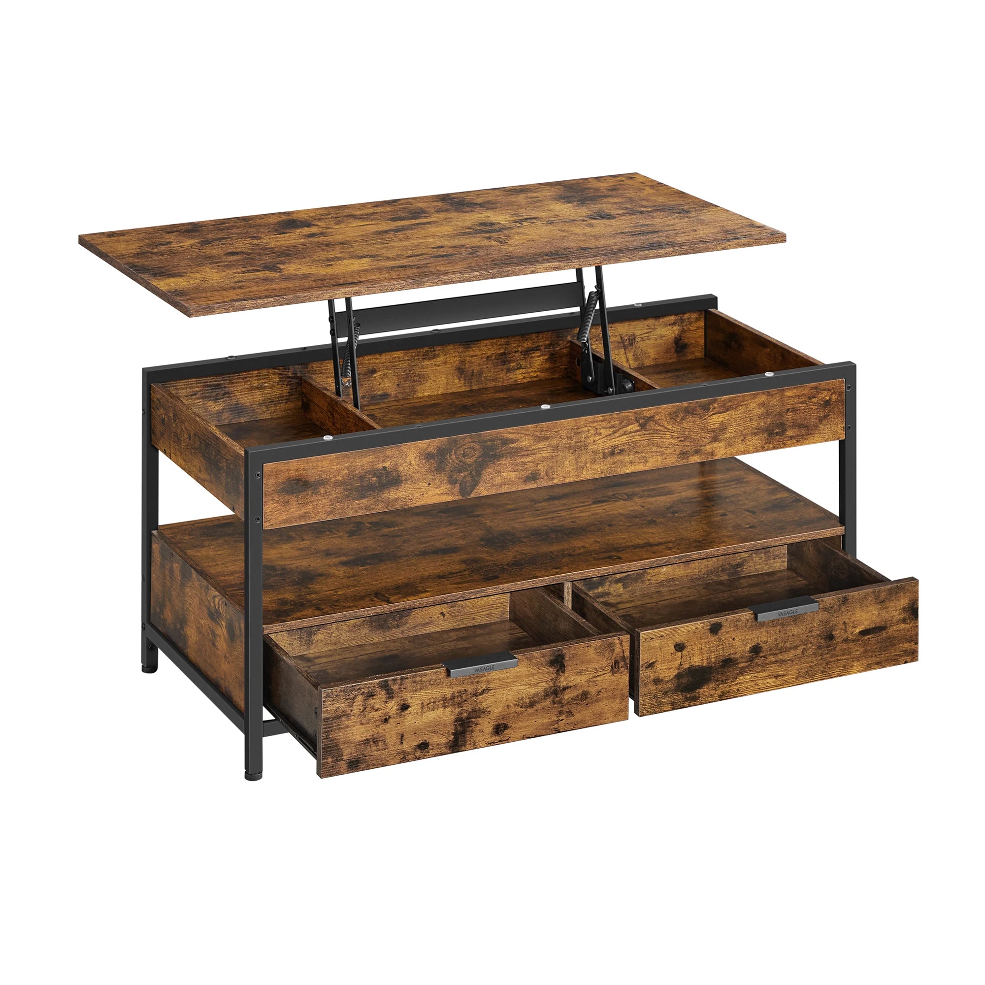 Table basse relevable en bois avec compartiment