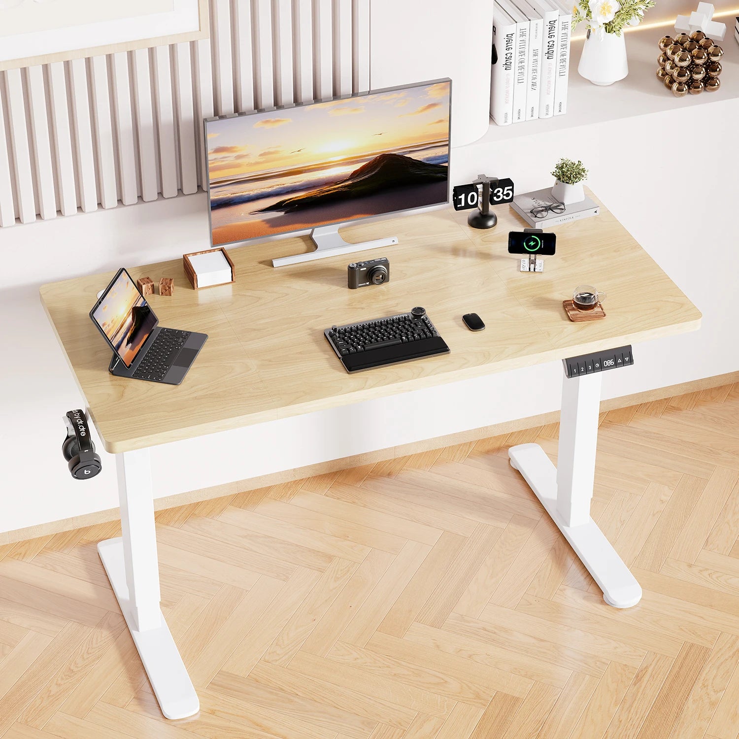 Bureau de travail en bois électrique réglable