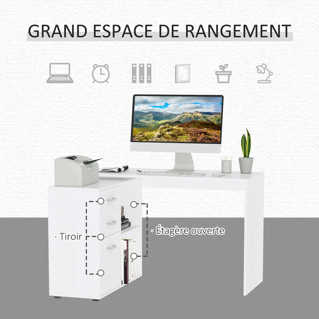 Bureau droit réversible blanc et moderne