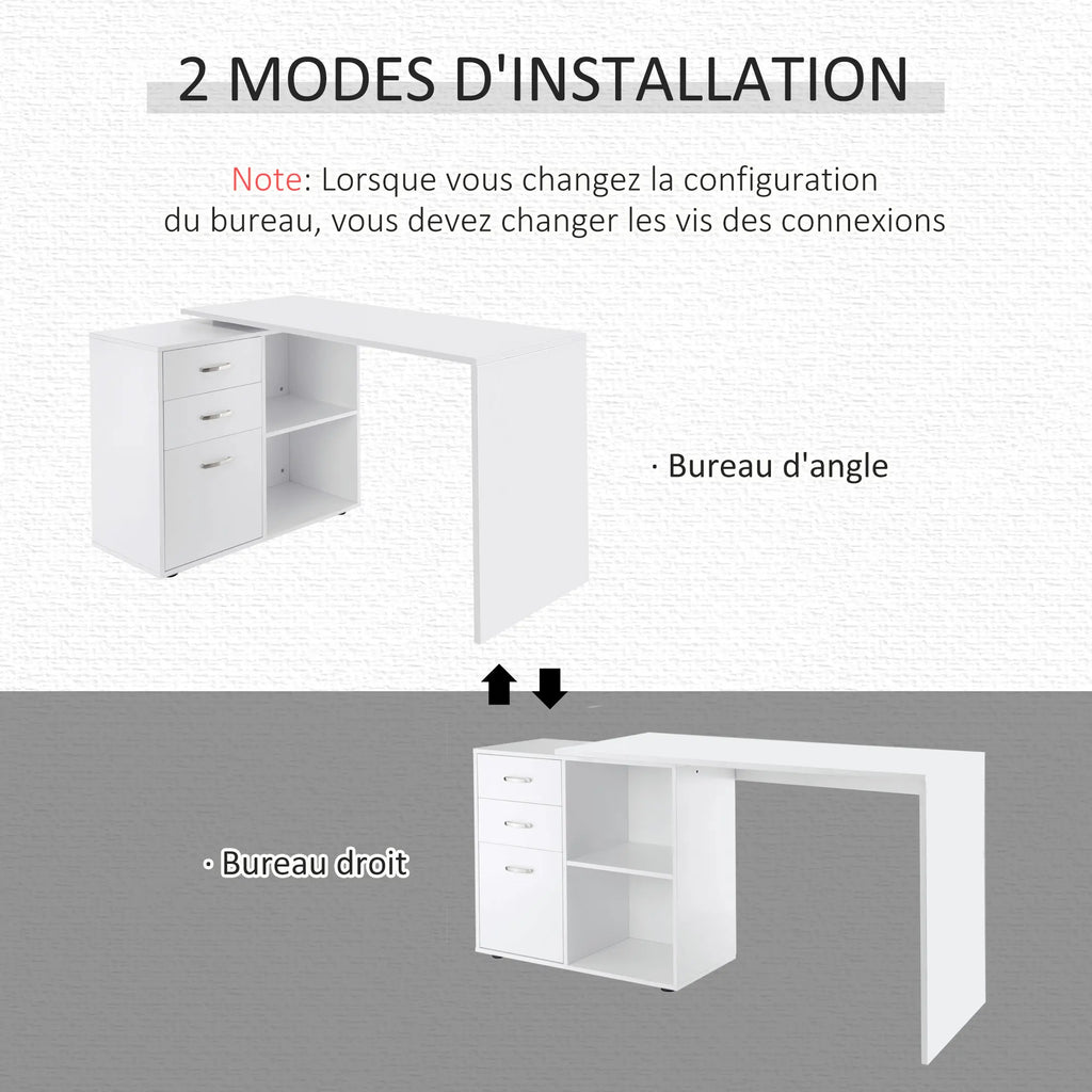 Bureau droit réversible blanc et moderne